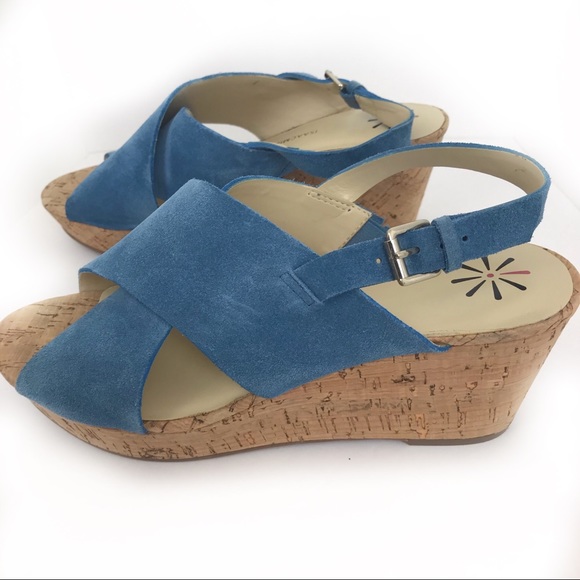 Isaac Mizrahi Live Wedge Peep Toe Sandals Bluew - Picture 6 of 9